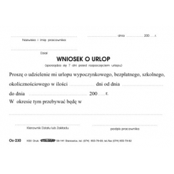 Druki offsetowe Stolgraf Wniosek o urlop, format A6, 100 kartek (K50)