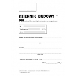 Druki offsetowe Stolgraf Dziennik budowy DB1 dla budynków mieszkalnych, jednorodzinnych i gospodarczych, format A4, 36 kartek (P11)